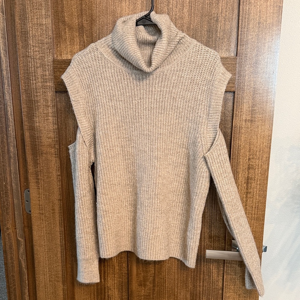 Elegant Tan Turtleneck Cold Shoulder Sweater